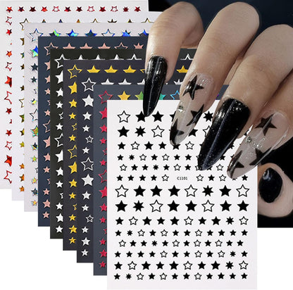 12 Sheets Stars Nails Stickers 3D Self Adhesive Nail Decals Stars Nail Design Shiny Starlight DIY Transfer Decal Colorful Star Nail Tip Sticker Pentagram Glitter Manicure Decoration