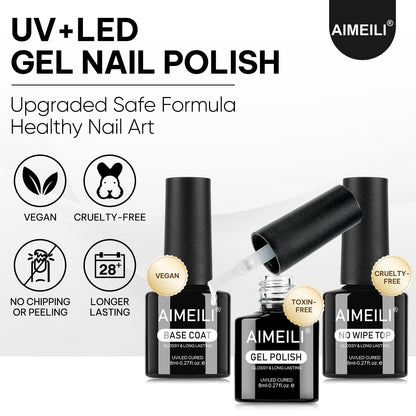 AIMEILI Nail Blooming Gel Base Coat Top Coat Kit 3pcs, Hema Free, Cruelty Free, Vegan, High Gloss Gel Nail Polish Long Lasting Spreading Marble