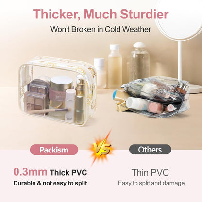 PACKISM TSA Approved Toiletry Bag - Beige Bohemian Print Clear Cosmetic Bag, Suitable for Gifts, with Supporting Frame, Perfect for Travel Essentials, Thick No Smell