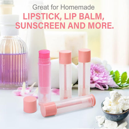 LotFancy Lip Balm Tubes Empty, 60PCS 5.5ml (3/16 Oz), Clear Lip Balm Container Tubes with Pink Caps, BPA Free & Leak Free, Refillable
