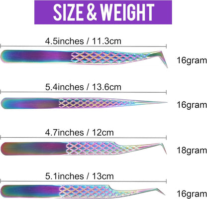 Fiber Tip Lash Tweezers For Eyelash Extension 4 Pcs Tweezers Professional Artist Tech Work Kit Tools,Best Volume Eyelash Lashes Extensions Precision Supplies Volume Boot 90 45 Degree(Multi)