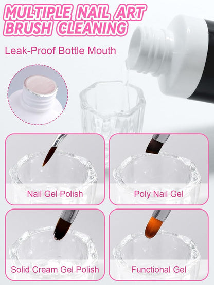 EBANKU Poly Gel Slip Solution for Nails - Anti-Stick Slip Solution for Builder Gel Nails, Brush Clean Liquid with Dual-Ended Nail Brush, 3PCS Nail Clips for Beginners & Home Salon, 2.5oz