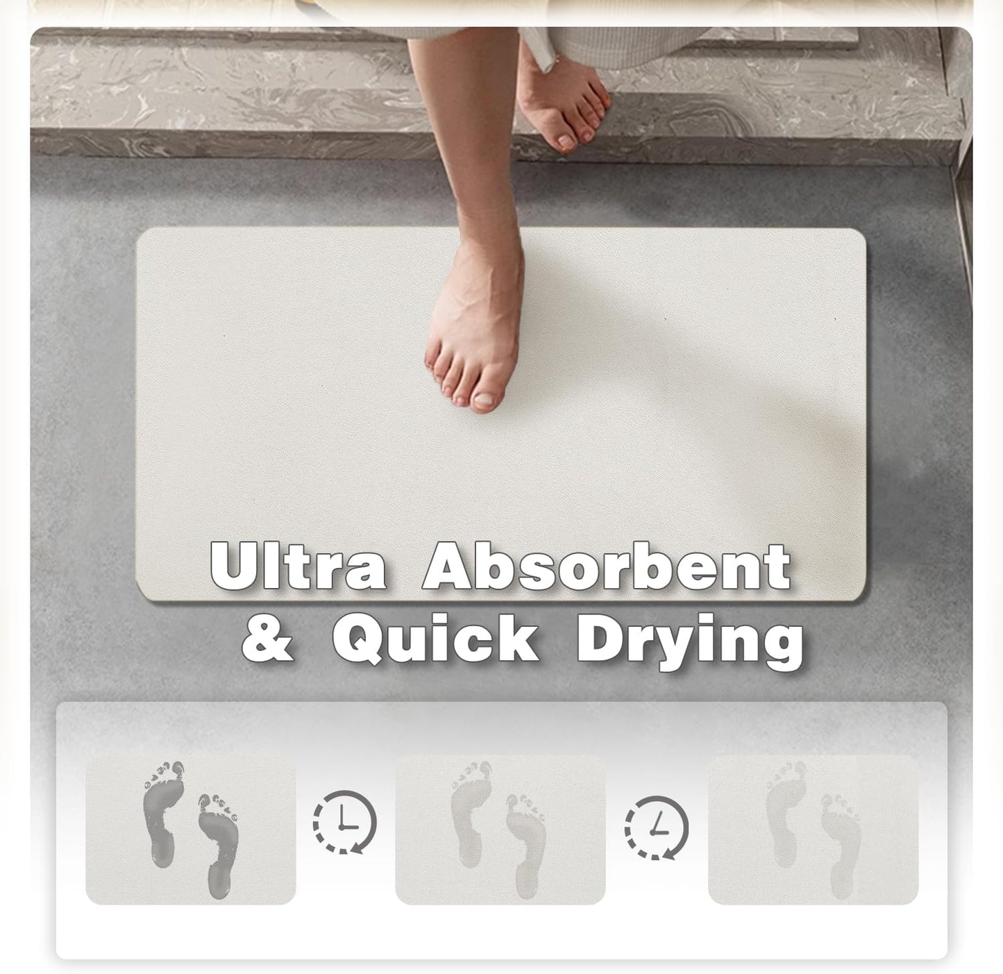 White Bath Mat, Bathroom Rugs Non Slip Washable Thin Absorbent Quick Dry Bath Mat Fits Under Door Bathroom Floor Mat Perfect for Bath, Shower, or Sink 24"x36" White