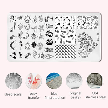 Biutee Nail Stamping Plates 8PCS Nail Stamping Polish Gel and Nail Stamper Kit 10 PCS Nail Art Stamper Plates, French Flower Leaves Animal Lace Halloween Design (10 PCS Plates With 8 PCS Gel)