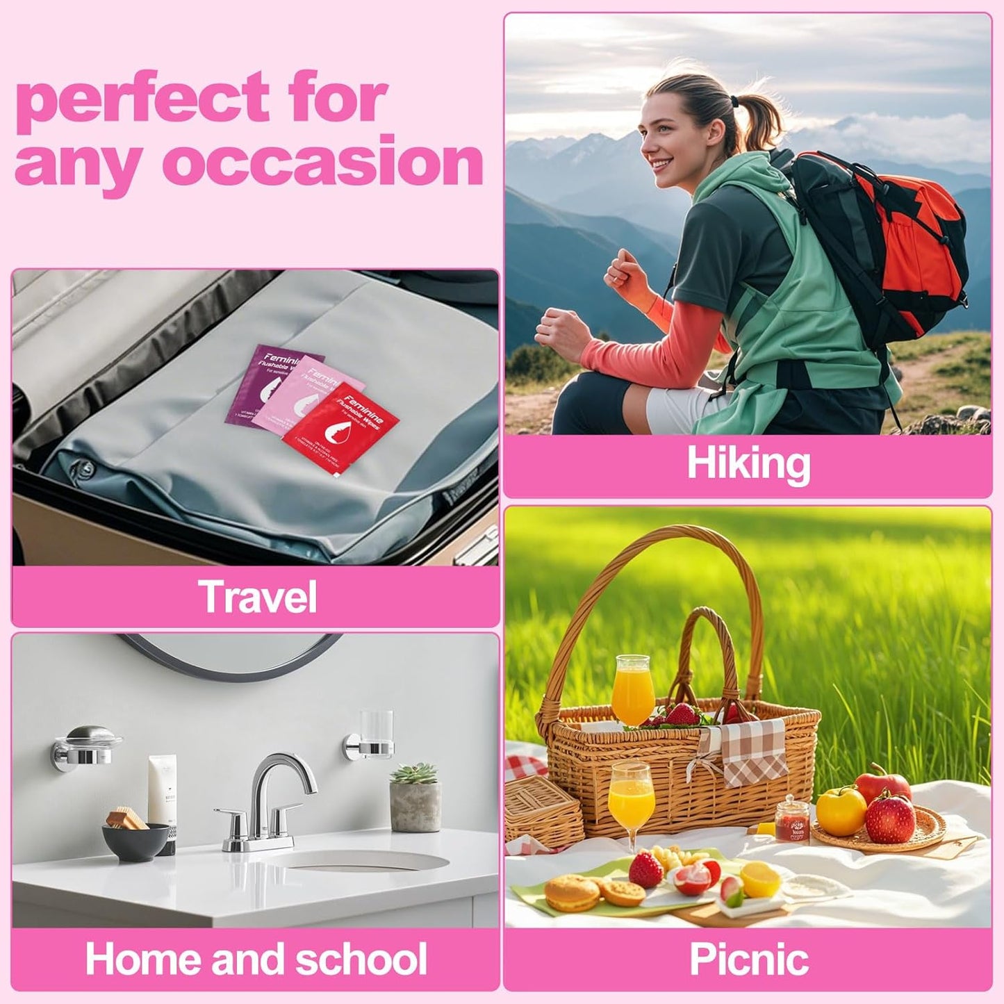 Feminine Wipes Individually Wrapped, Flushable Wipes Travel,Travel Wipes for Women,Feminine Care Wet Wipes Travel Size Vaginal Wipes for Adult, Girl and Homeless 60