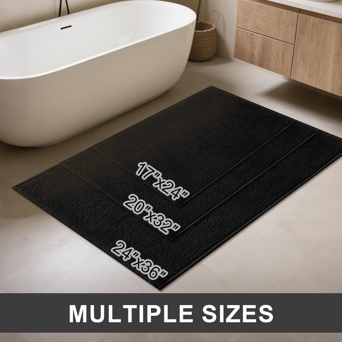 Bath Mat-Non-Slip Bathroom Floor Mats-Absorbent Quick Dry Low Pile Bathroom Rugs Fit Under Door-Bath Rug for Sink,Bathtub,Shower Room,20"×32",Black