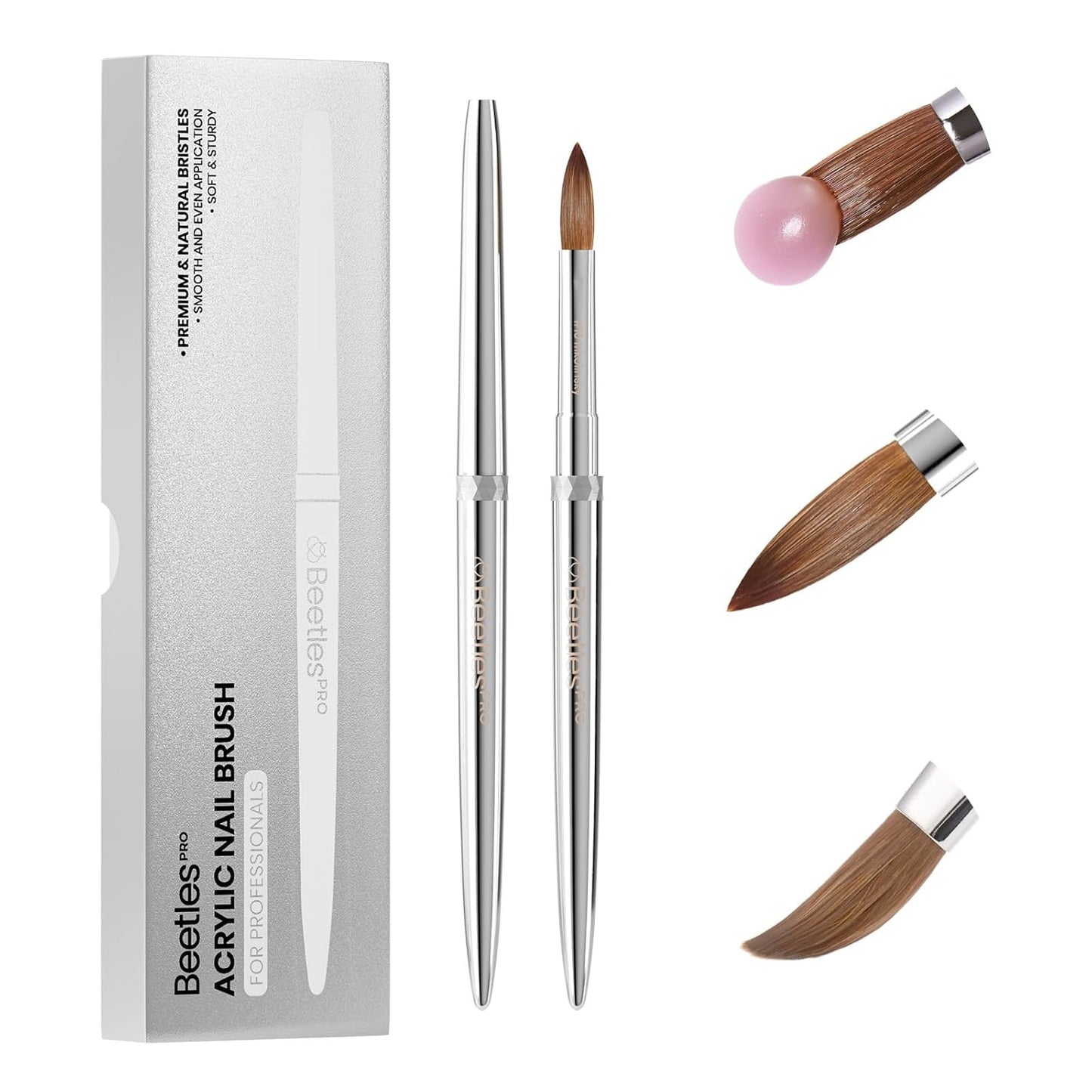 Beetles Pro 1-Pcs Acrylic Nail Brush – Professional Pure Kolinsky Bristles Acrylic Brushes for Nails Metallic Nail Art Brushes for Nails Extension Gel, 3D Carving – Salon Quality Manicure Tool (10#)