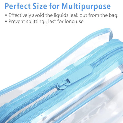 PACKISM 3 Pack TSA Approved Clear Toiletry Bags, Quart Size, Travel Makeup Cosmetic Bag for Women Men, Carry On Airport Airline Compliant, Light Blue