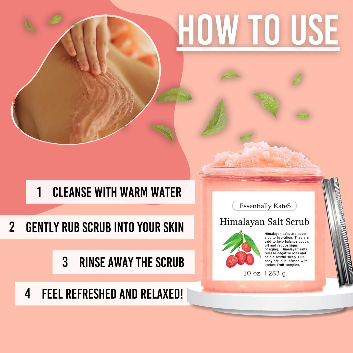 Himalayan Salt Scrub 10 oz - UNCOVER ULTIMATE SKIN HYDRATION and bestow glowing, healthier skin - The best stocking stuffer.