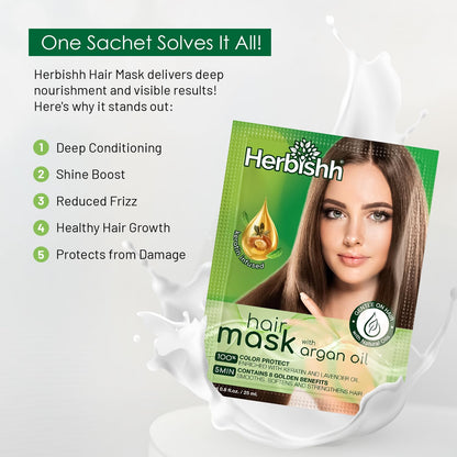 Herbishh Argan Hair Mask-Deep Conditioning & Hydration For Healthier Looking Hair-25gm for very Dry, Weak, Stressed Out Hair, No Sulphates, No Parabens