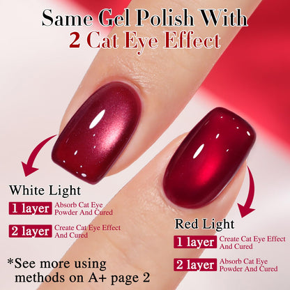 Double Rhythm Jelly Glass Cat Eye Gel Polish with Magnet 15ML Holographic Glitter Shimmer Translucent Sheer Color Magnetic Nail Polish Salon DIY at Home (Red-MC1116)