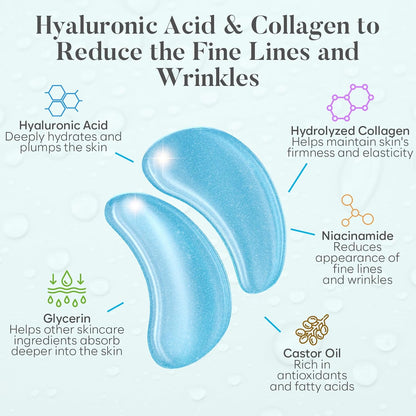 Hyaluronic Acid Eye Patches (30 Pairs) Eye Mask | Eye Masks with Niacinamide & Hyaluronic Acid | Under Eye Patches for Dark Circles | Under Eye Patches for Puffy Eyes | Eye Care