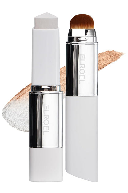 Blanc Cover Cream Stick V White - Korean Color-Changing Foundation Stick with Volufiline - Medium to Full Coverage Dewy Finish Base Makeup - Dual-Ended with Detachable Brush (203 Medium)