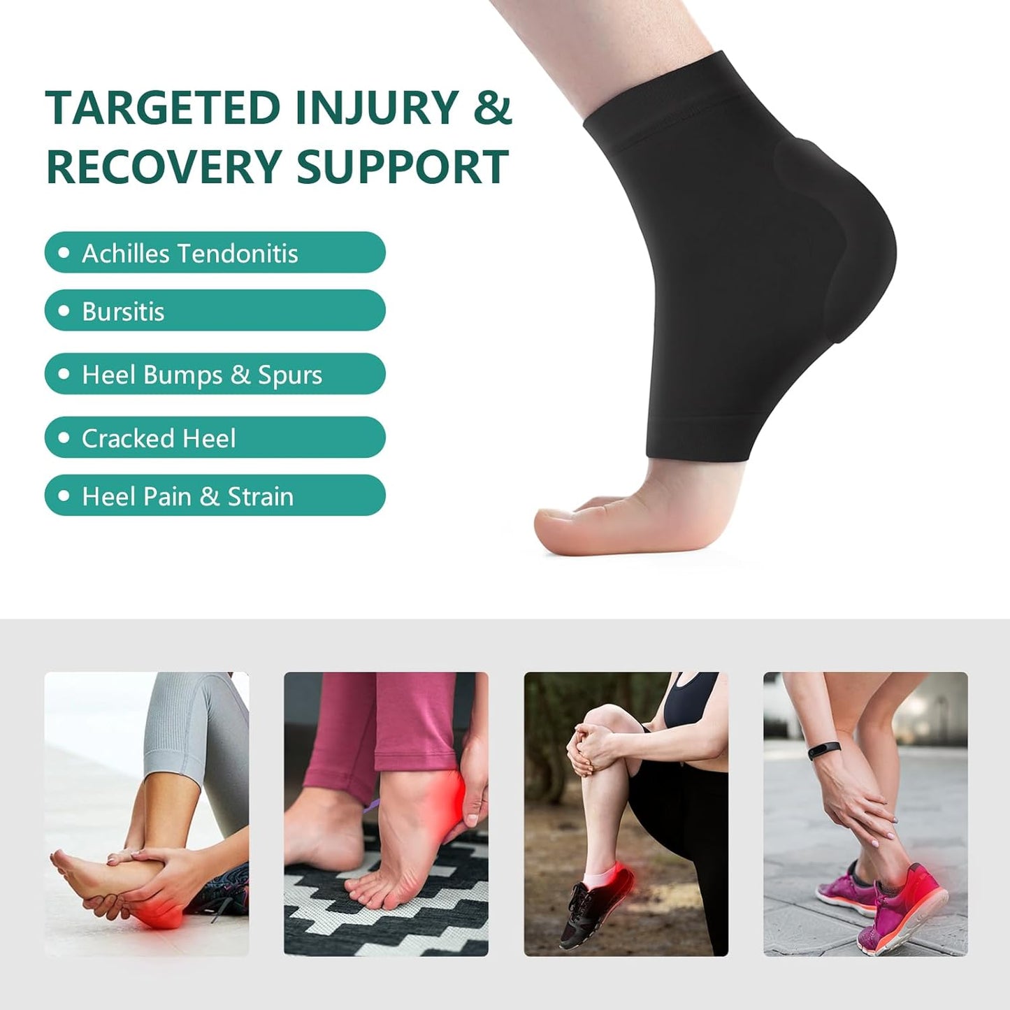 Welnove Achilles Tendonitis Heel Protector Socks - (FSA & HSA) Achilles Tendon Support Compression Socks - Gel Padded Sleeve for Cushion & Protection of Bursitis, Tenderness, Dry Cracked, Regular