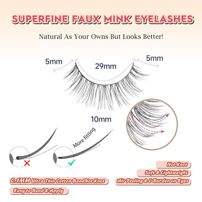 False Lashes Eyelashes Wispy 10MM Short Lash Natural Thin Band Strip Eyelash 3D Volume C Curl 7 Pair