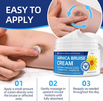 Arnica Bruise Cream Extra Strength-Fast Healing for Bruising & Swelling on Thin Skin, Arnica Gel with Vitamins K, C & E for Hydrating, Natural Pain Cream for Face & Body, 4 oz