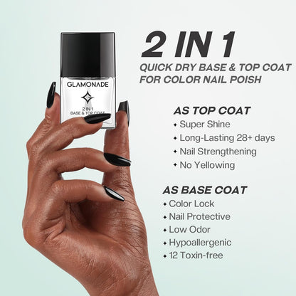 Base Top Coat Nail Polish: 2 in 1 Clear Quick Dry Nail Polish Color Protection Long Lasting Shine Polish Resists Smudging Chipping Fading Fast Air Dry Nail Coat for Women