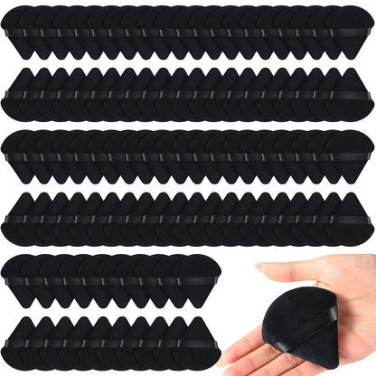 Meanplan 100 Pcs Powder Puff Face Soft Makeup Sponge Triangle Powder Puffs for Loose Velour Cosmetic Foundation Wet Dry Sponge Makeup Tools(Black)