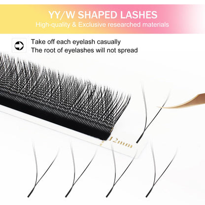 YY Lash Extensions Supplies Y Eyelash Extensions 0.05mm Thickness D Curl 14mm Premade Fans 4D Russian Volume Matte Black 12 Rows Crisscross Eye Lashes(YY-0.05-D,14mm)