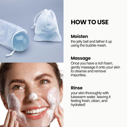 Be Bare Jelly Ball Cleanser, Daily Face Wash Korean Skin Care Cleanser Ball for Dry Skin with Squalane & Hyaluronic Acid for Skin Hydration and Moisturizing - Fresh Aqua (1.41oz)