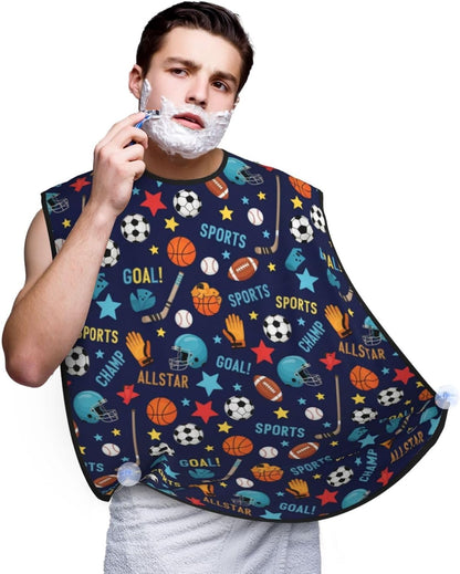 No-Slip Shaving Bib, Beard Grooming Apron with Strong Suction Cups, Ice Hockey Ball Soccer Basketball Baseball Football Sport