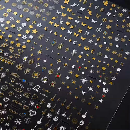 20 Sheets Gold Nail Stickers Star Moon Nail Art Stickers 3D Embossed Self Adhesive Nail Decals Flower Butterfly Heart Nails Design Nail Art Decals for Women Manicure DIY Decoration