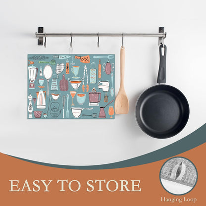 Kitchenware Set Dish Drying Mats 18x24 Inch, Dish Pad Drying Rack Mat for Kitchen Counter Ultra Absorbent Microfiber Dishware Coffee Maker Bar Countertop Decor