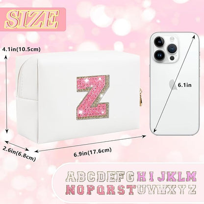 Initial letter patch makeup bag,