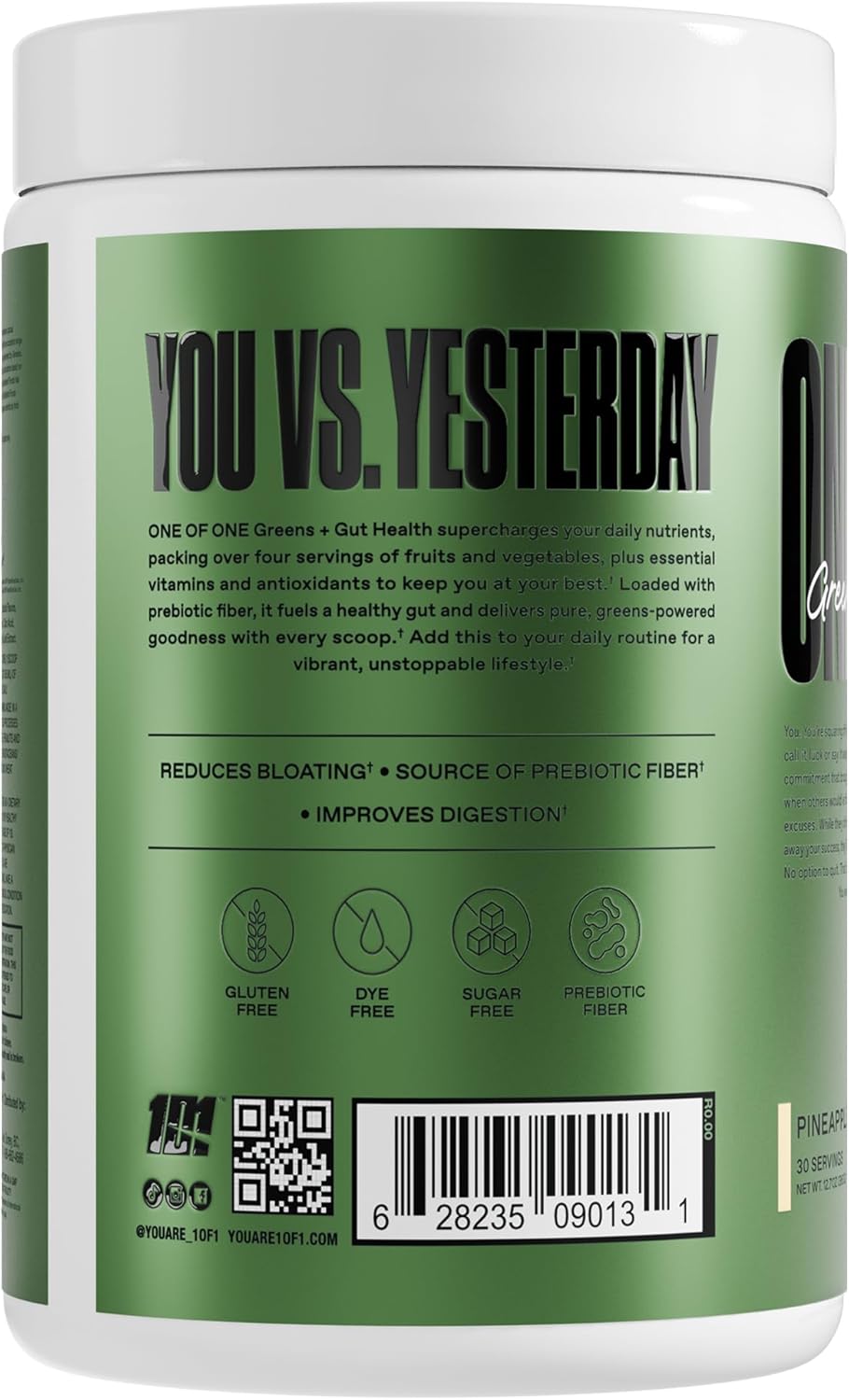 ONE of ONE Greens & Gut Health – Superfood Greens Powder with Prebiotics, Probiotics & Digestive Enzymes for Gut Health, Immunity & Energy, No Artificial Sweeteners - Pineapple, 30 Serving