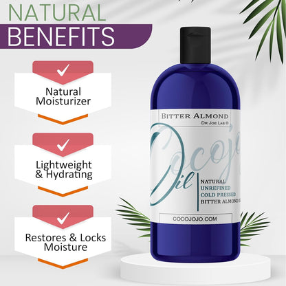 cocojojo Pure Bitter Almond 32 oz 1 Quart Oil Unrefined Cold Pressed Extra Virgin All Natural Perfect for Hair Face Skin Nails