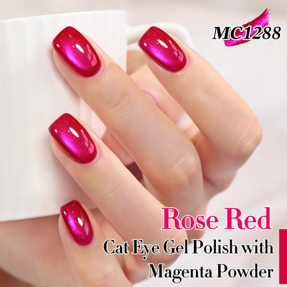 Double Rhythm 0.5 OZ Cat Eye Gel Polish with Magnet 15ML Holographic Glitter Shimmer Translucent Jelly Color Magnetic Gel Polish Salon DIY at Home (Pitaya Purple-MC1288)
