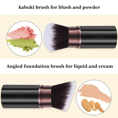 Retractable Makeup Brush, Travel Kabuki Powder Makeup Brush 2 Pack, Foundation Face Blush Brushes for Blending Liquid, Blush, Bronzer, Buffing, Sunscreen,Flawless Cosmetics