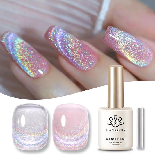 Born Pretty Magnetic Gel Nail Polish Silver Holographic Cat Magnetic Eye Gel Polish Nail Gel Soak Off Nail Art Salon Manicure Collection Gift