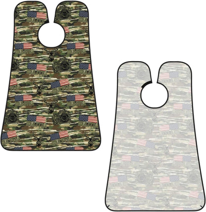Stretchable Beard Cape, Non-Stick Hair Catcher for Trimming, Waterproof Grooming Apron, Deer Camo Camouflage American Flag Hunting Black