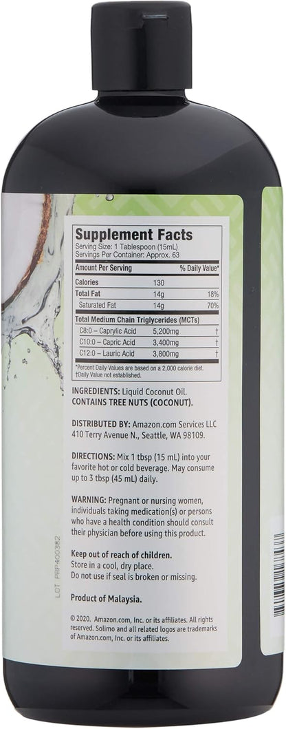 Amazon Brand - Solimo MCT Liquid Coconut Oil, Unflavored, 32 fl oz (Pack of 1)