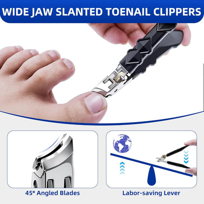 6PCS Orthoclip Toenail Clippers for Seniors Thick Toenails, Heavy Duty Nail Clippers for Men, Ultra Sharp Slanted Ingrown Toenail Clippers with Catcher, Wide Jaw Large Nail Cutters with Leather Case