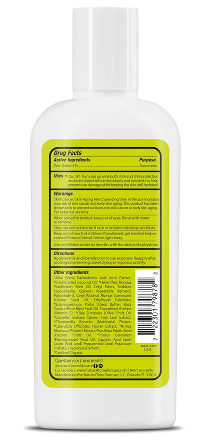 SPF8 Broad Spectrum Natural Sun screen, Soothing and Hydrating Mineral Sunscreen, Vegan, Paraben-Free Sunblock, Water-Resistant Sunscreen for Face and Body, 6oz - Natural Tone Organic Skincare