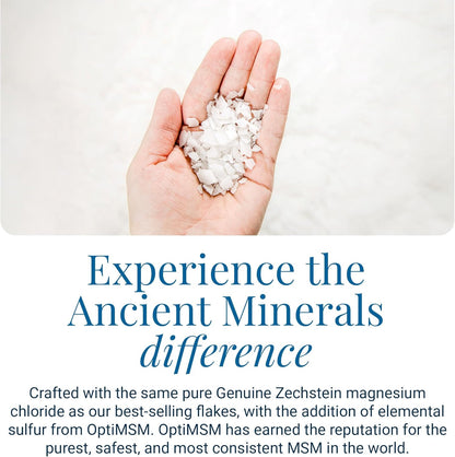 Ancient Minerals Magnesium Bath Flakes Ultra with OptiMSM – Pure Zechstein Magnesium Chloride and Organic Sulfur Bath Salts, Soothing Mineral Soak for Skin & Body, 1.65 lb