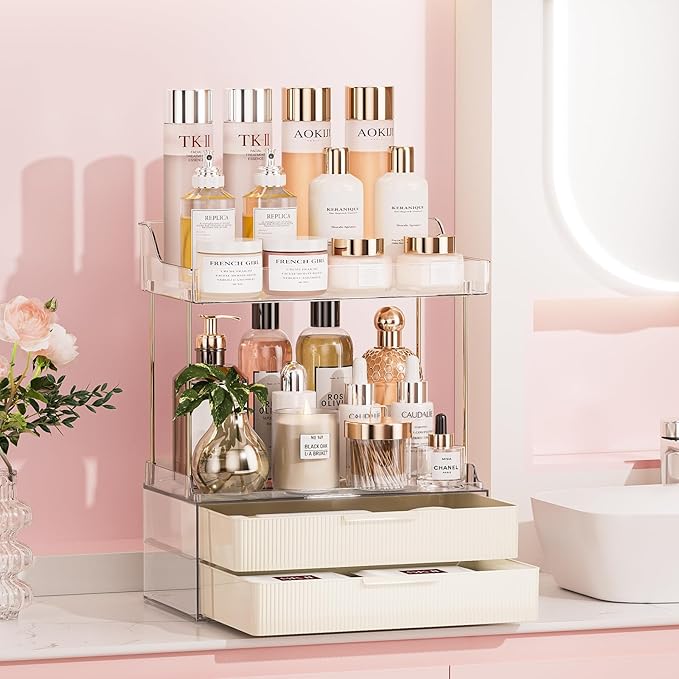 2-tier 2-drawer bathroom counter organizer,