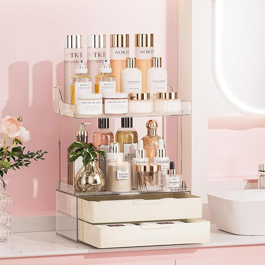 2-tier 2-drawer bathroom counter organizer,