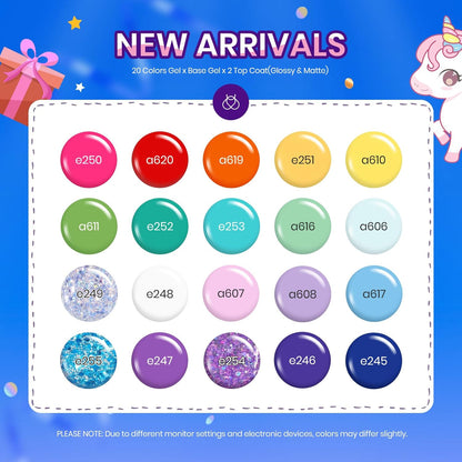 Beetles Halloween Gel Nail Polish Set, 24 Pcs Purple Blue Hot Red Gel Nail Polish Green Glitter Gel Polish Unicorn Collection Soak off UV with Glossy & Matte Top Base Gift for Women