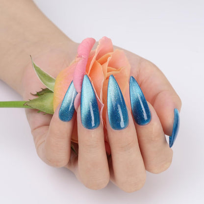 Blue Cat Eye Gel Nail Polish,Iridescent Quicksand Galaxy Holographic Blue Cateye Gel Polish with Magnet, Shimmer Velvet Soak Off Uv Led Home Diy Manicure - GP0102