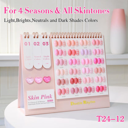 Double Rhythm 28Pcs 0.5Oz Gel Nail Polish Set Same Color Same Bottle Soak Off Gel Polish Kit Nail Art Manicure Salon DIY at Home for Women (Neutral Skin Pink Nude Collection-T24-12)