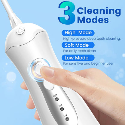 Water Flosser for Teeth, Portable Oral Irrigator Rechargeable Water Dental Flosser Pick with High Pressure 5 Jet Tips, IPX7 Travel Water Flossing for Brace Teeth Cleaner Gum Care