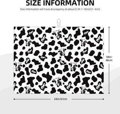 Black White Dish Drying Mat for Kitchen Counter 18"x24" Cow Print Dishes Pad Dish Drainer Rack Mats Microfiber Washable Absorbent Kitchen Decor