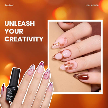 Beetles Fall Gel Nail Polish Set – Opulent Glow Cat Eye Gel Polish, 20 Colors Red Orange Yellow Glitter Brown, Soak Off UV LED with Base Glossy Matte Top Coat for DIY Manicure Gift for Women