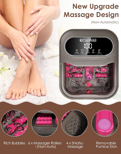 Collapsible Foot Spa with Heat, Bubble and Temp Control, Foot Bath Massager with XL Touch Screen and Massage Rollers, Foot Soaking Tub, Pedicure Foot spa for Stress Relief (Dark Grey +Green)