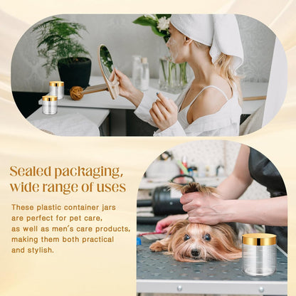 SATINIOR 24 Pieces Empty Clear Plastic Jars with Lids Round Storage Containers Wide Mouth for Beauty Product Cosmetic Cream Lotion Liquid Butter Craft and Food(Gold Lid,16 oz)