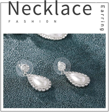 Yean Bride Silver Necklace Earrings Set Crystal Bridal Wedding Jewelry Sets Rhinestone Choker Necklace for Women and Girls