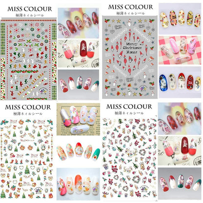 1500+ Patterns Christmas Nail Art Stickers Decals, Kalolary Self-adhesive Nail Stickers Santa Claus Snowflake Snowman Christmas Bell Tree Stick Elk for Christams Nail Decorations (12 Sheet Large Size)